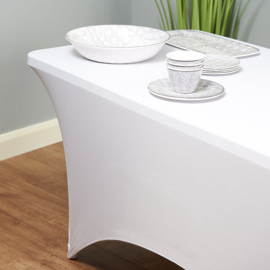 Hartleys 6ft Folding Table and White Stretch Tablecloth