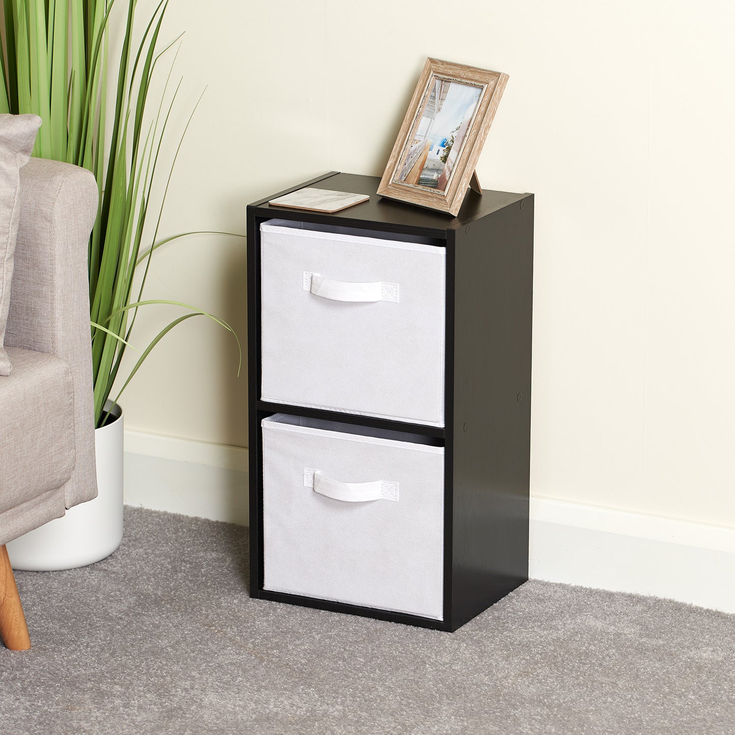Hartleys Black 2 Tier Cube Storage Unit & 2 Handled Box Drawers