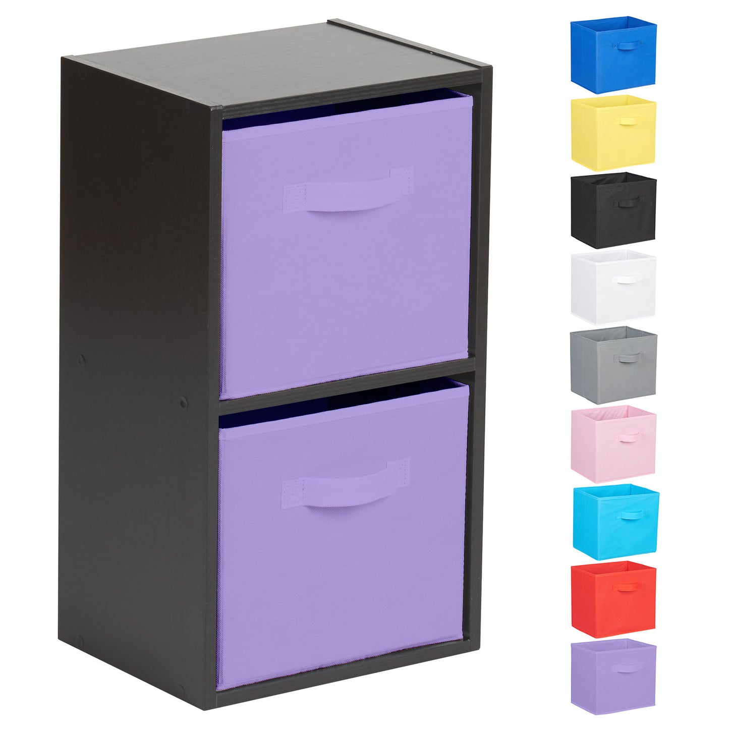 Hartleys Black 2 Tier Cube Storage Unit & 2 Handled Box Drawers