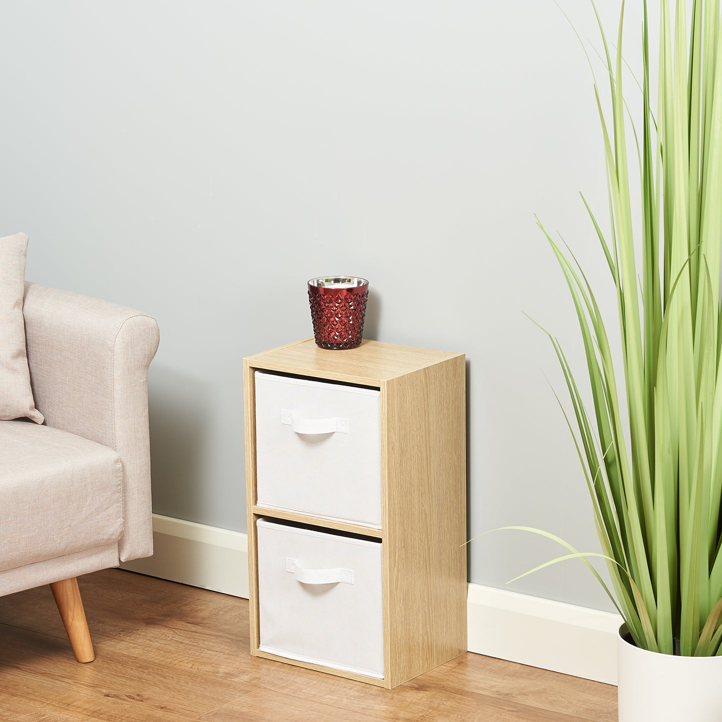 Hartleys Oak Effect 2 Tier Cube Storage Unit & 2 Handled Box Drawers