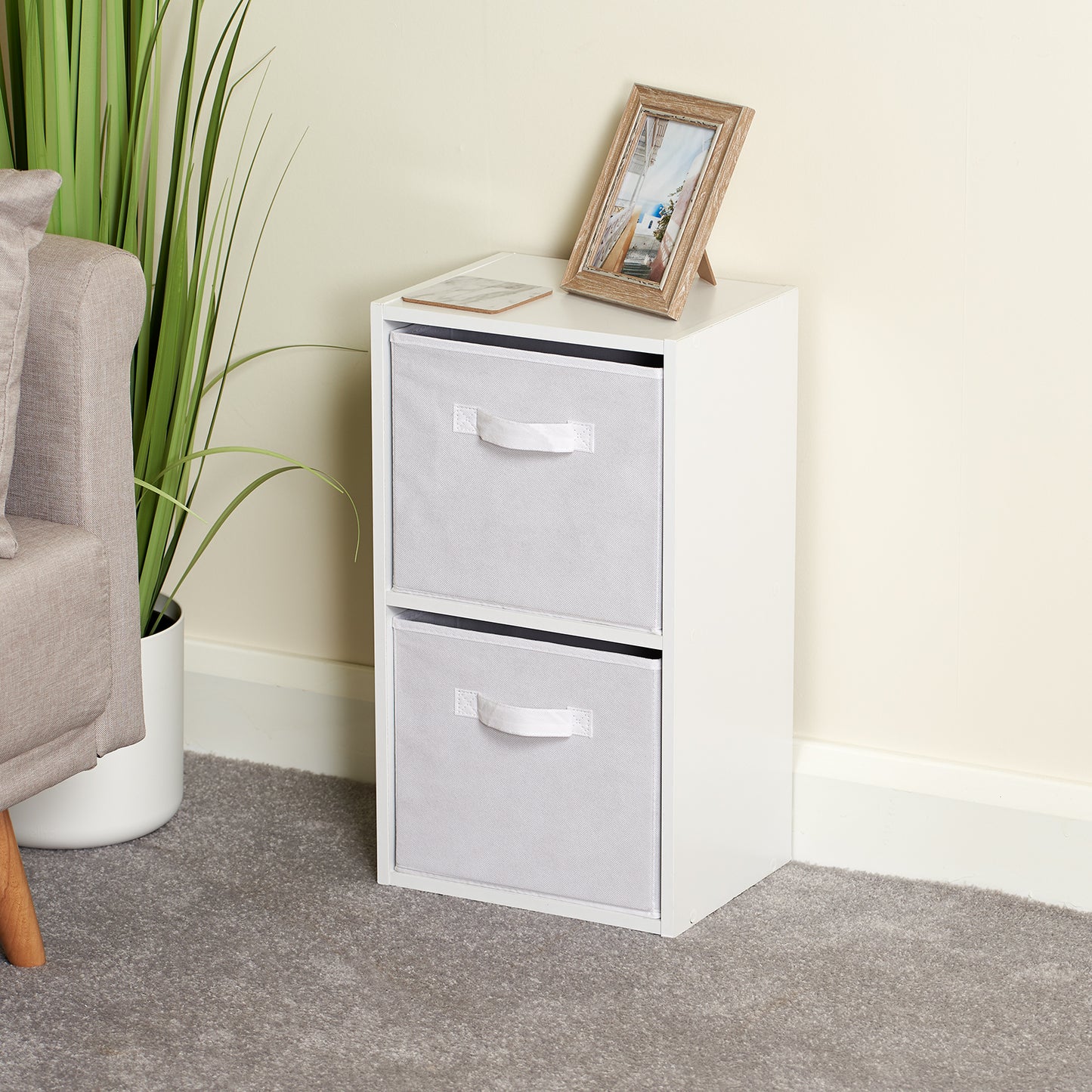 Hartleys White 2 Tier Cube Storage Unit & 2 Handled Box Drawers