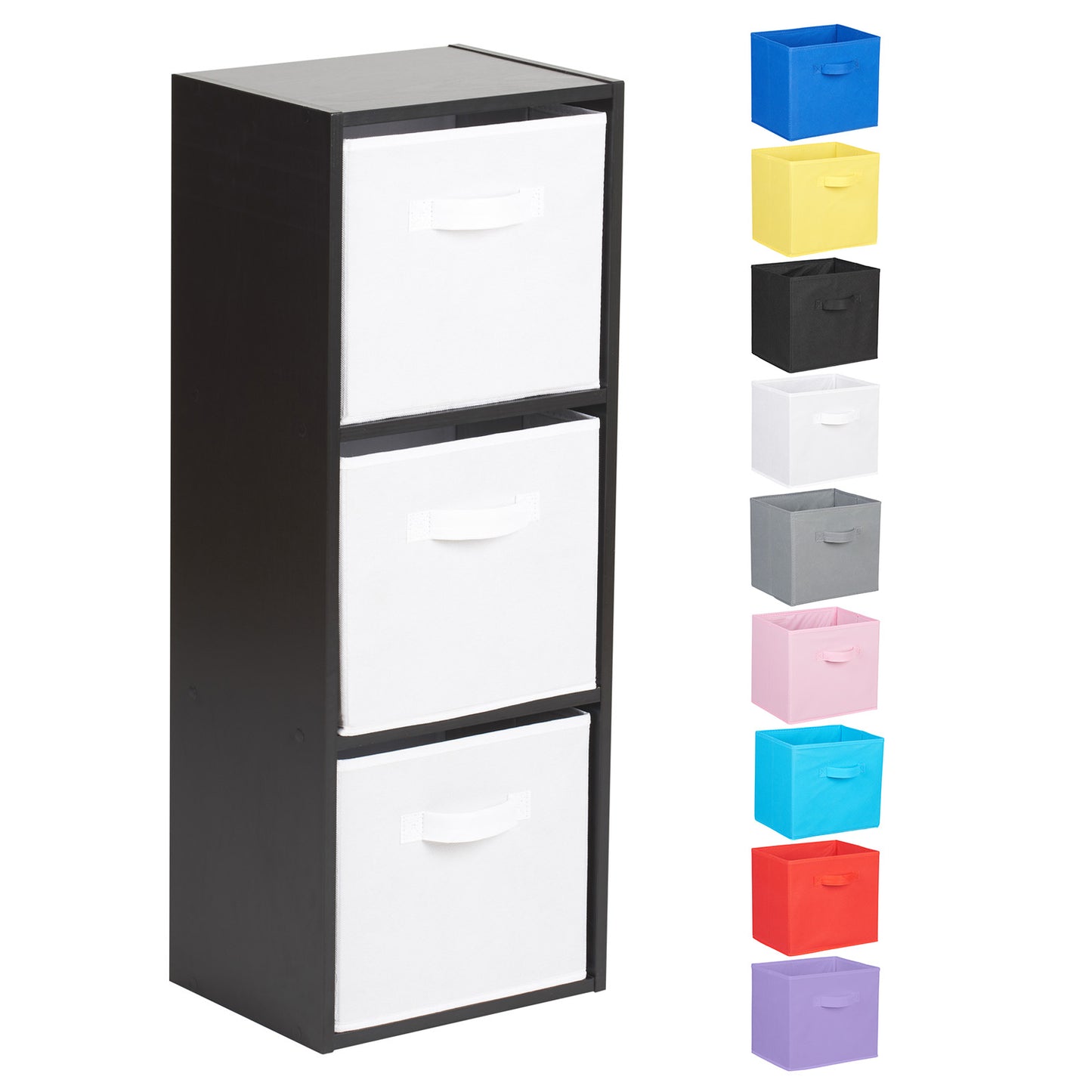 Hartleys Black 3 Tier Cube Storage Unit & 3 Handled Box Drawers
