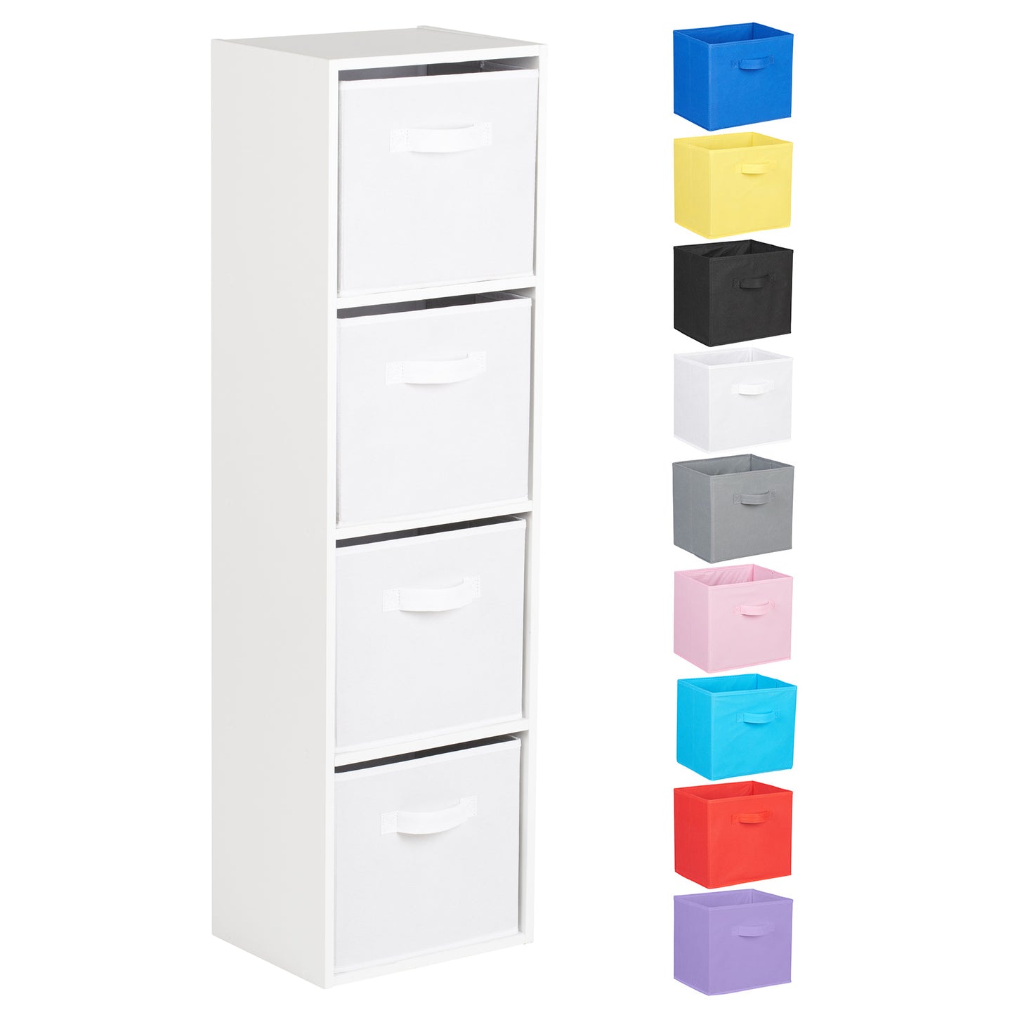 Hartleys White 4 Tier Cube Storage Unit & 4 Handled Box Drawers