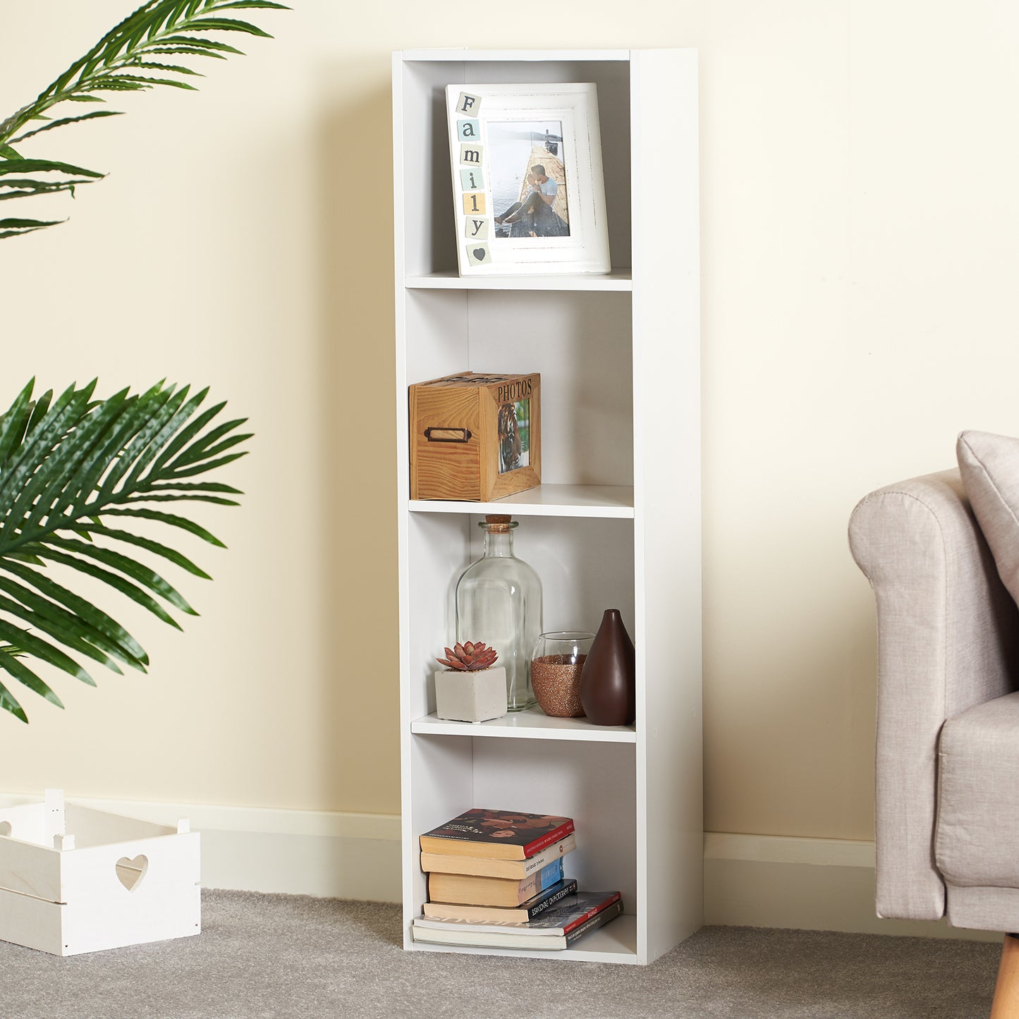 Hartleys White 4 Tier Cube Storage Unit & 4 Handled Box Drawers