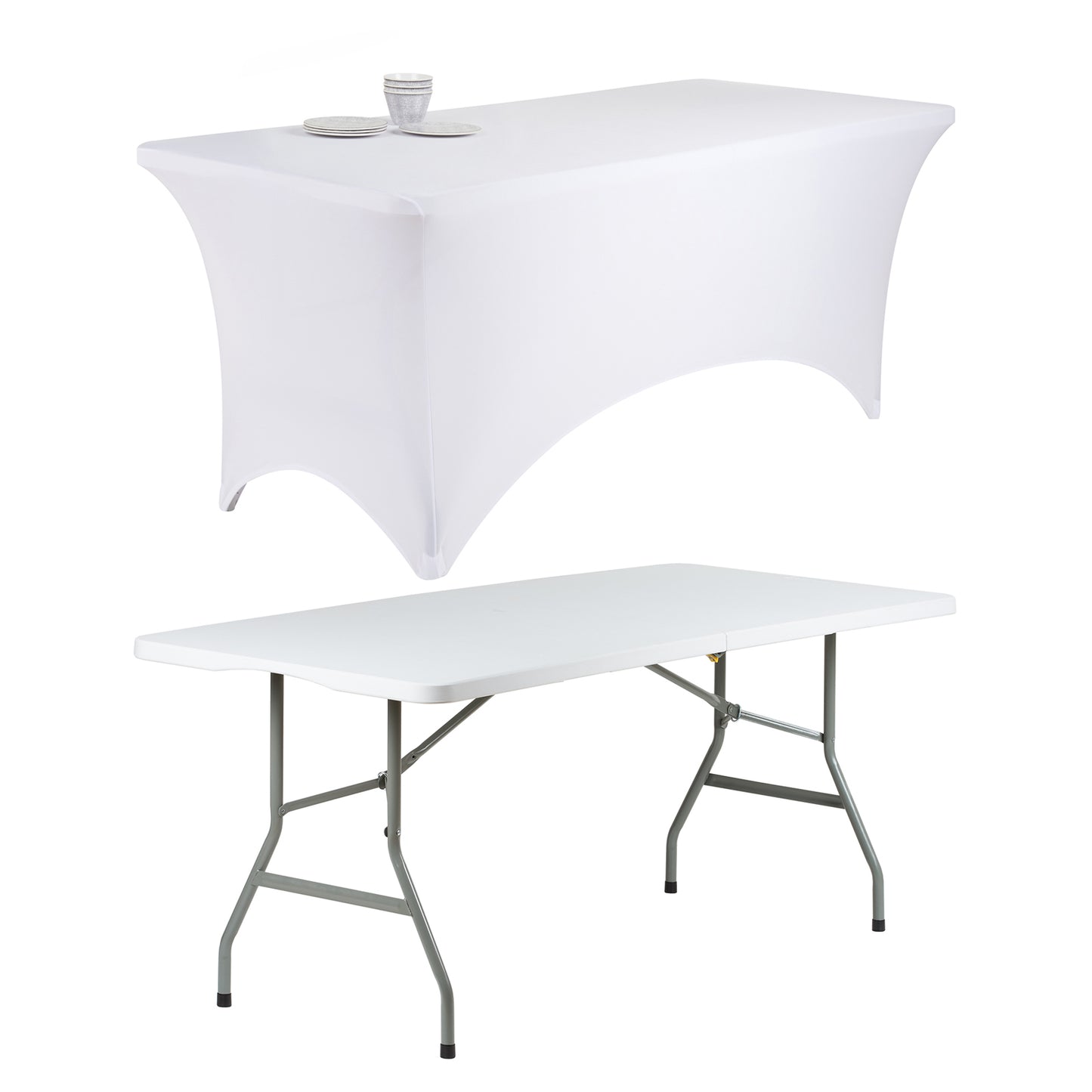Hartleys 6ft Folding Table and White Stretch Tablecloth