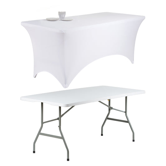 Hartleys 6ft Folding Table and White Stretch Tablecloth