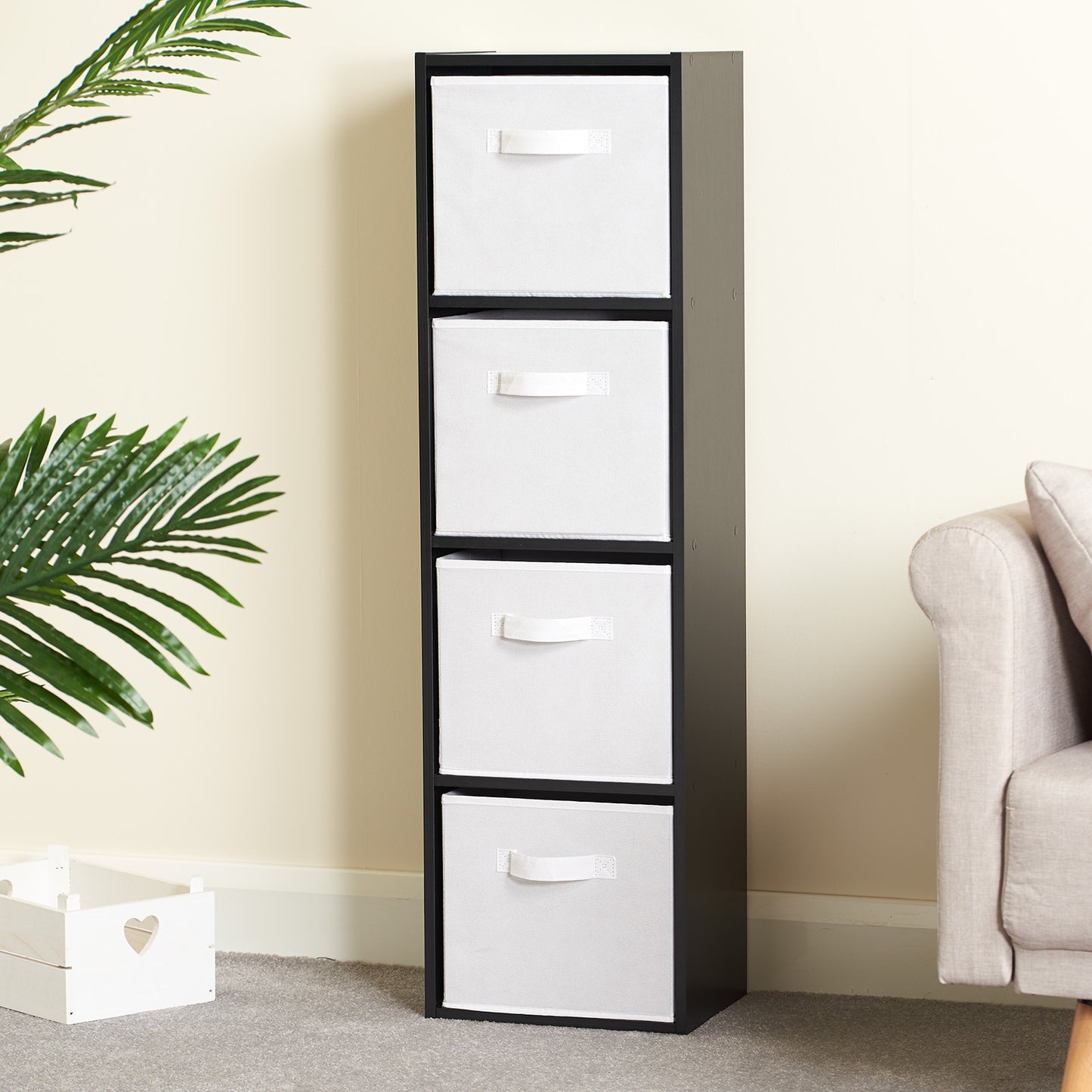 Hartleys Black 4 Tier Cube Storage Unit & 4 Handled Box Drawers