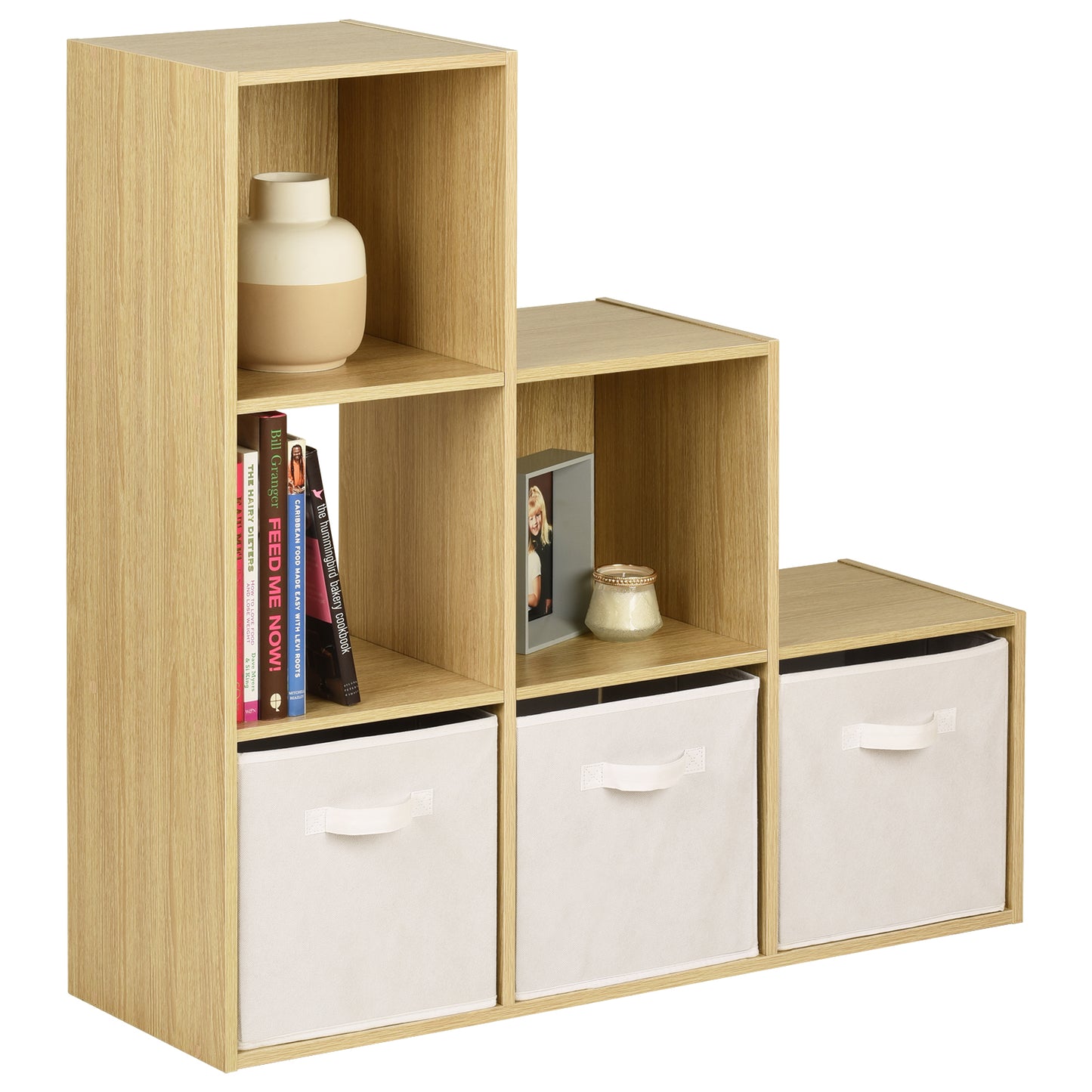 Hartleys Oak 6 Cube Shelving Unit & 3 Handled Box Drawers