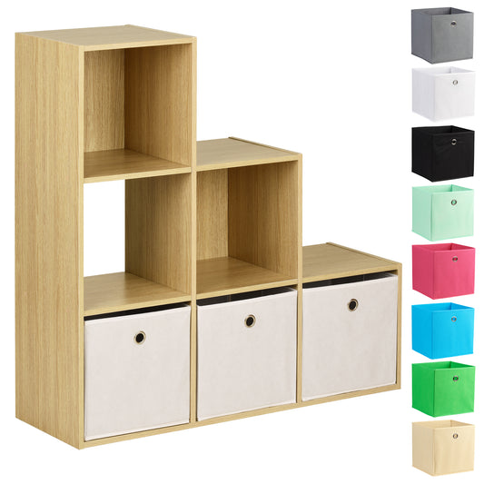 Hartleys Oak 6 Cube Shelving Unit & 3 Easy Grasp Box Drawers