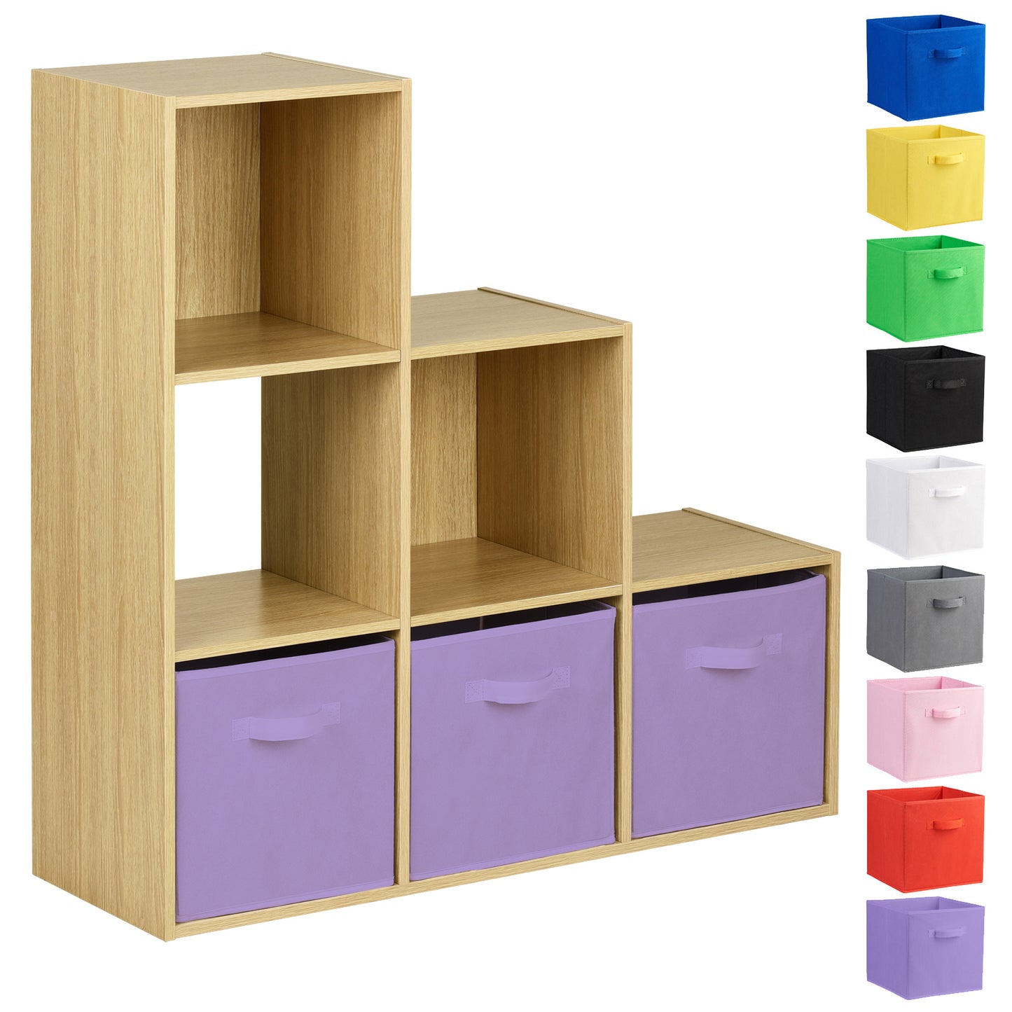 Hartleys Oak 6 Cube Shelving Unit & 3 Handled Box Drawers