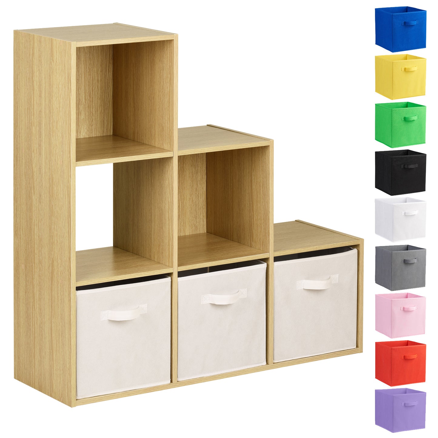 Hartleys Oak 6 Cube Shelving Unit & 3 Handled Box Drawers