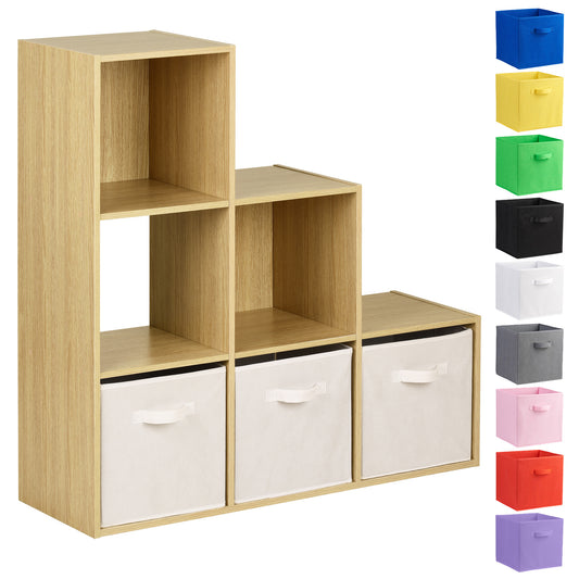 Hartleys Oak 6 Cube Shelving Unit & 3 Handled Box Drawers